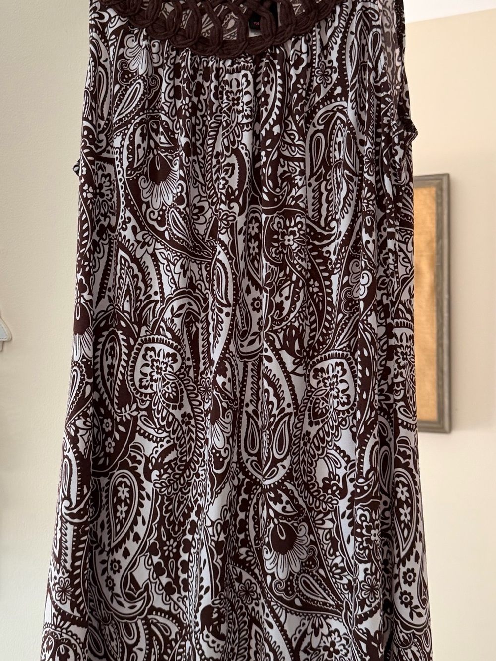 Women's Brown and White Paisley Maxi Dress